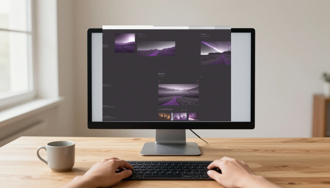 A1111 UI mockup composited into monitor region on same v1-overhead base scene